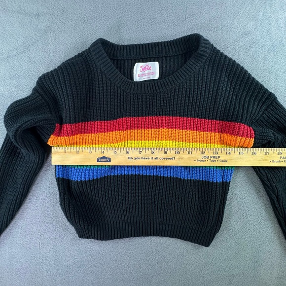 Justice Rainbow cropped Cable Knit Sweater Girls size 8Black Long‎ - Picture 8 of 9